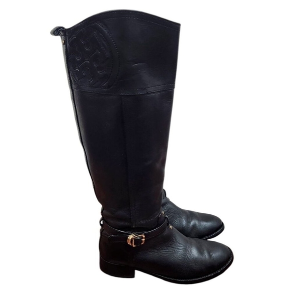 TORY BURCH Marlene Round-Toe Knee-High Black Leather Riding Boots Size 7.5 M - Picture 2 of 16